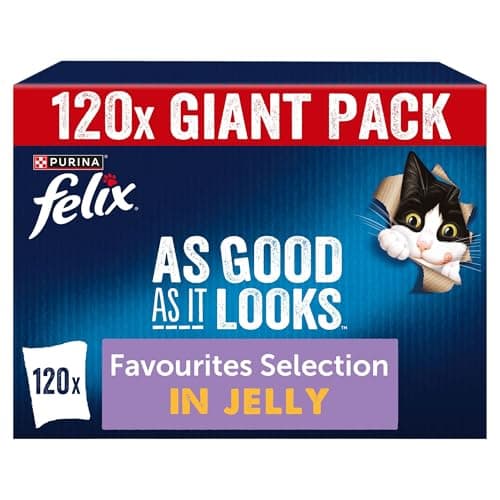 Image of FELIX As Good As it Looks Adult Wet Cat Food Favourites Selection in Jelly Cod along with Chicken, Tuna & Beef 120 x 85g Pouches