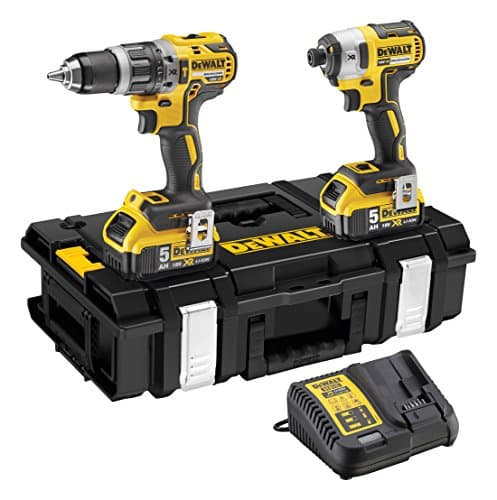 Image of DeWalt DEWPDCK266P2 18 V 2 x 5.0 A Li-Ion XR Brushless Hammer Drill - Yellow (Pack of 2)