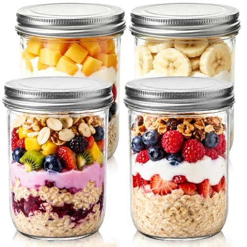 Image of Showvigor 4 Pack Wide Mouth Mason Jars 16oz Glass Canning Jars with Airtight Lids for Preserving, Jam, Honey, Jelly, Wedding Favors, Sauces, Meal Prep, Overnight Oats, Salad