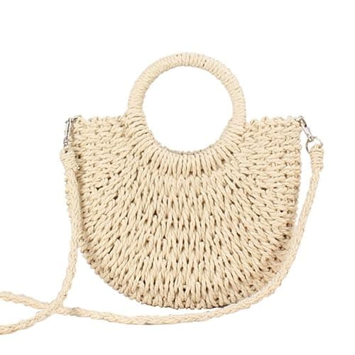 Image of Inshere Womens Straw Crossbody Bag Summer Tote Bags with Detachable Straw Strap Handmade Woven Purses for Women Travel Beige