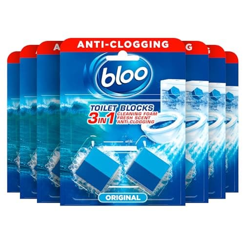 Image of New Bloo Toilet Blocks, Pack of 14, Limescale Remover Cistern, Cleaner with Cleaning and Foaming Action, Fresheners - Original Blue