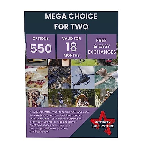 Image of Activity Superstore Mega Choice for Two Gift Experience Voucher, 550 Options Available, 18-month Validity, Experience Days, Days Out Gifts, Couples Gifts, Retirement Gifts