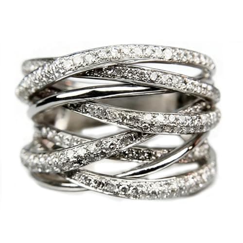 Image of Gixaxak 925 Sterling Silver Shiny Diamond Ring Multi-Layer Winding Cubic Zirconia Anniversary Ring White Topaz Cubic Zirconia CZ Diamond Elegant Eternity Engagement Wedding Band Ring (6)