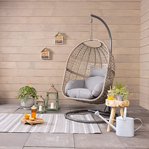 Image of Vienna Hanging Egg Chair - Outdoor and Indoor Rattan Weave Swing Hammock - Hanging Stand - Grey