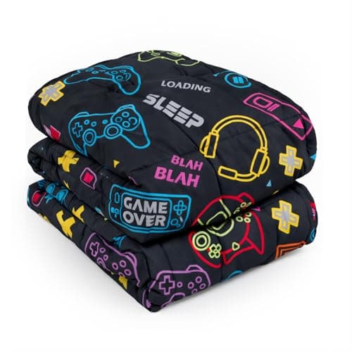 Image of OHS Weighted Blanket Adult 3kg, Black Gaming Weighted Blanket Teddy Fleece Reverse Calming Anxiety Relief Sleep Therapy Blankets Gifts for Adults, 100x150cm (Disclaimer:Only suitable for age 3+years)