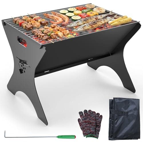 Image of Frost IX Camping Fire Pit, 2 in 1 Portable Fire Pit with Carry Bag, Campfire Grill with Cooking Grills, Outdoor Wood Burning Firepit Grill for BBQ, Picnic, Garden, Camping, 40 * 31cm