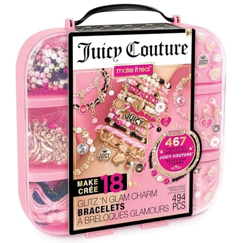 Image of Make It Real Juicy Couture Glitz N Glam Jewellery Kit - Craft Kits for Kids to Make 18 Stylish Bracelets - Complete Bracelet Making Kit with 467 Beads & Charms - Creative Toys for Girls Aged 8+