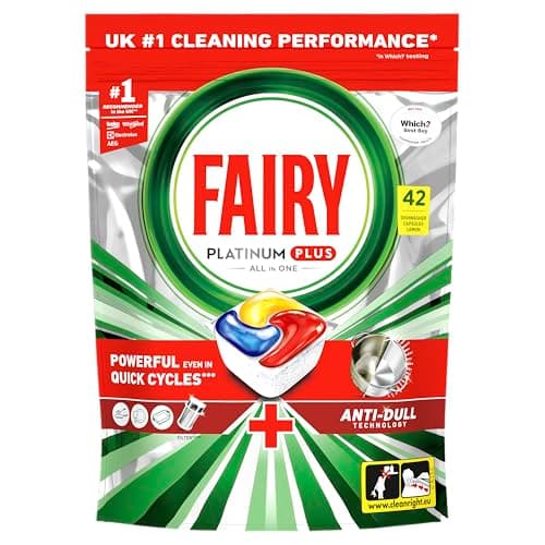 Image of Fairy Platinum Plus Dishwasher Tablets – 42 Pack, Lemon, Anti-Dull Technology