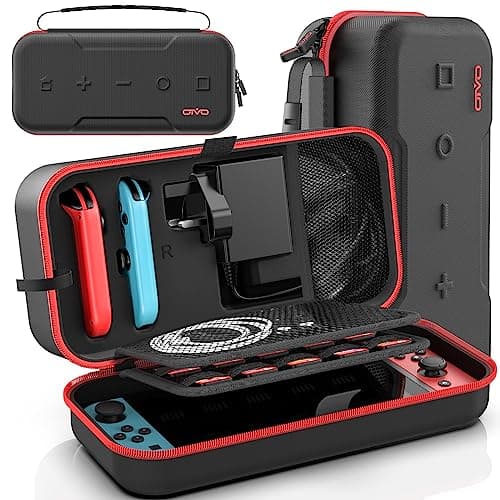 Image of OIVO Hard Case for Nintendo Switch & Switch OLED, Carrying Case for Joycon and Adapters Hardcase Protection Switch, Storage Case with 20 Card Slots, Red