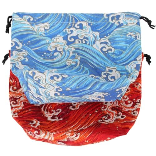 Image of Mikikit 2pcs Japanese Style Drawstring Bento Lunch Bags Cloth Storage Pouches with Large Capacity and Handy Design for Home Kitchen Or Picnic Use