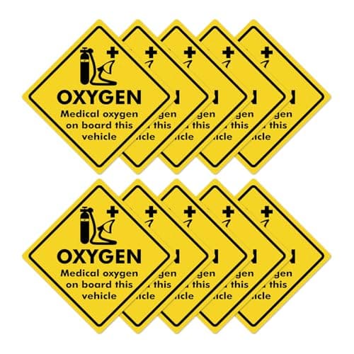 Image of YIKIADA 10 Pack Medical Oxygen on Board Sticker 150×150mm Vinyl Removable Waterproof Self Adhesive Warning Safety Decal for Vehicle Outdoor Indoor