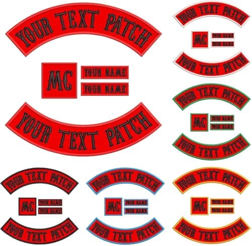 Image of DIYEMB 5 Pack Custom Embroidered Biker Patches, Personalized Embroidery Rocker Patch Rider Motorcycle Patches for Veterans Vest or Jacket (Red)