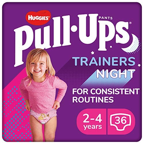 Image of Huggies Pull-Ups, Trainers Night Nappy Pants for Girls - 2-4 Years, Pull-Ups Size 6 (36 Pants) - Extra Night Time Protection - Support for Consistent Potty Training Routines