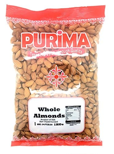 Image of Almonds 1kg - 100% Raw Whole Almond 1 kg Bag - USA American Californian - Unpasteurised Kernels Nut - Protein & Fibre for Keto & Paleo – Non GMO & Vegan (Packaging May Vary) PURIMA
