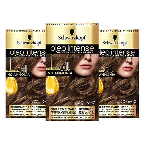 Image of Schwarzkopf Oleo Intense Blonde Hair Dye, 3-Pack Permanent Oil Colour, No Ammonia, Covers Greys, 6-10 Dark Blonde