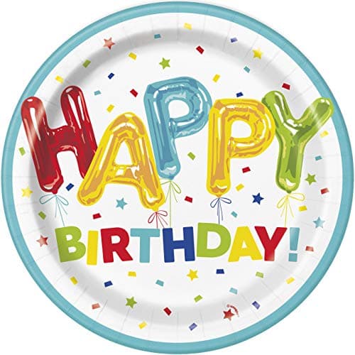 Image of Happy Balloon Birthday Round Dinner Plates (22cm) - Vibrant Colorful Party Plates - Perfect for Memorable Celebration - 8ct