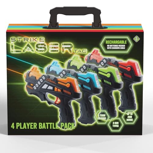 Image of Strike Laser Tag Rechargeable Guns Set - Infrared 4 Multi-Player Pack & Deluxe Carry Case - Laser Tag Game For Kids