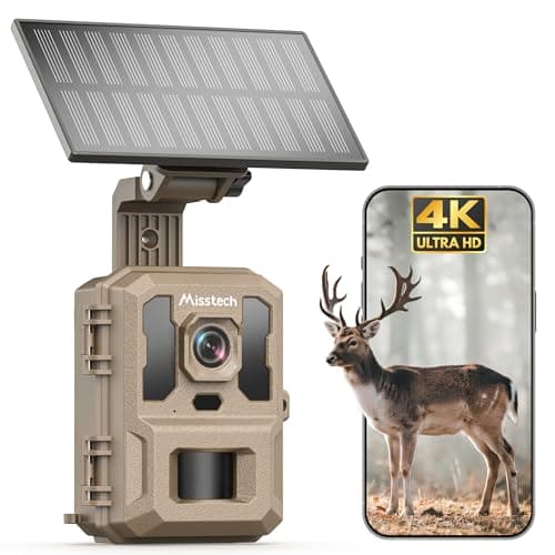 Image of Misstech 4K UHD Solar Wildlife Camera for Garden Monitoring, Trail Cam with 0.1s Fast Activation to Record Animals, 64MP/4K Clear Night Vision, No Monthly Fee, App Control, IP66, 32GB SD Card