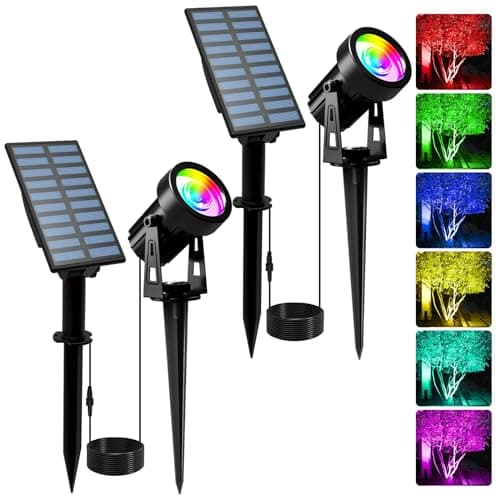 Image of T-SUNUS Solar Color Changing Spot Lights Outdoor, LED RGB Garden Lights, IP65 Waterproof, Christmas Landscape Light, Solar Pathway Lights Trees