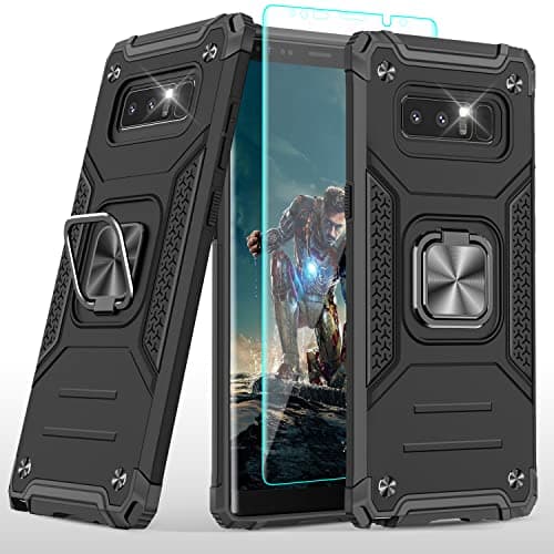 Image of YmhxcY Compatible with Galaxy Note 8 Case with 3D Curved Screen Protector,Armor Grade Cases with Rotating Holder Kickstand Non-Slip Hybrid Case For Samsung Galaxy Note 8 6.3" KK Black