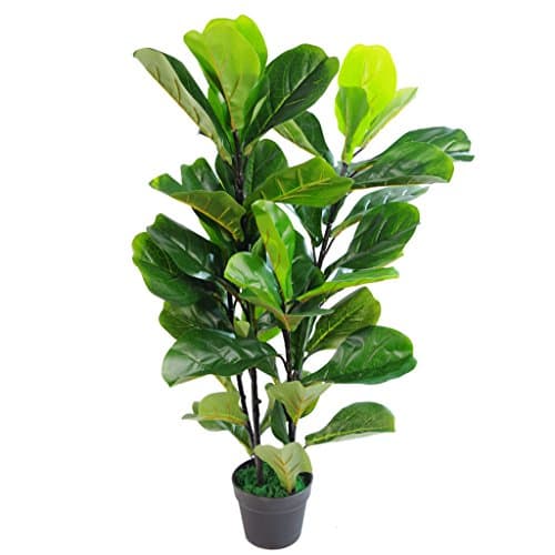 Image of Leaf Design UK Artificial Plant Fiddle Fig Tree Plant Black Plastic Pot, 90cm