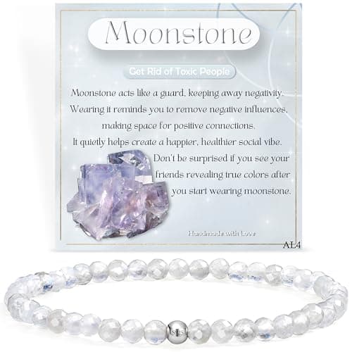 Image of Farfume Crystal Beaded Bracelets for Women, 925 Sterling Silver 4mm Bead Chakra Stretch Bracelets, Gemstone Natural Stone Ladies Jewellery Gifts (Moonstone)
