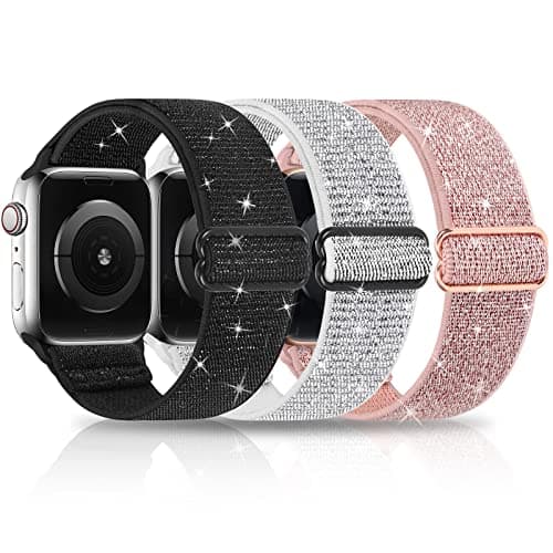 Image of Stretchy Nylon Bling Straps Compatible with Apple Watch Strap 38mm 40mm 41mm 42mm 44mm 45mm 46mm 49mm, Adjustable Elastic Sport Women Men Band for iWatch Series Ultra 10 9 8 7 6 SE 5 4 3 2 1, 3 Packs