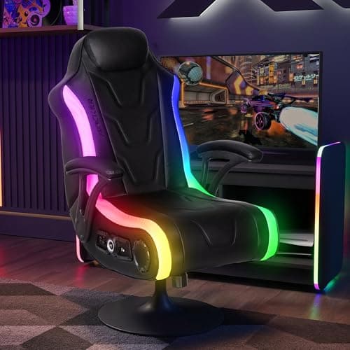 Image of X-Rocker Monsoon RGB 4.1 Pedestal, Stereo Audio Gaming Chair - Neo Motion™ Sync App Controlled LED Lights, Bluetooth Connectivity, Folding, Wipe-Clean Faux Leather for Teens & Adults - Black