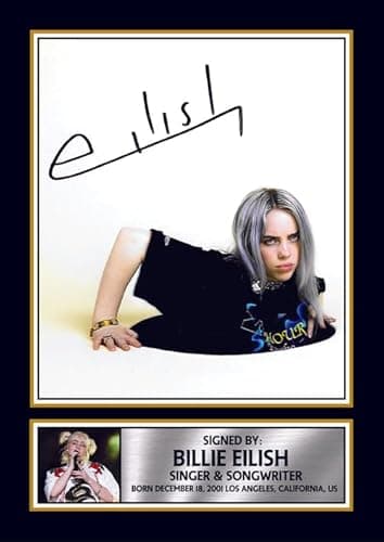 Image of Billie Eilish Portrait Printed Signed Poster Print – Artistic Pop Music Wall Art – Autograph Style Singer Photo – Modern Music Memorabilia Collectible, A3 Poster Print (420x297mm)