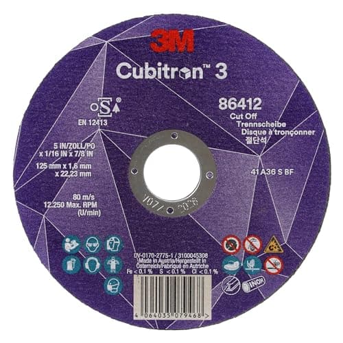 Image of 3M Cubitron 3 Cut-Off Wheel, 86412, 36+, T41, 125 mm x 1.6 mm x 22.23 mm, EN, 25/Pack