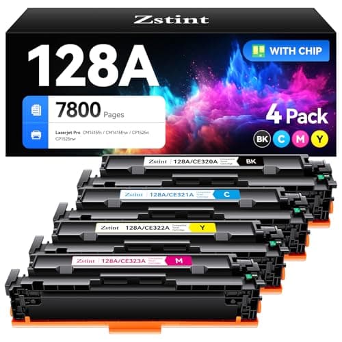 Image of 128A Toner Cartridge Set 4-Pack High Yield Compatible with HP 128A CE320A CE321A CE322A CE323A for Pro CM1415fn CM1415fnw CP1525n CP1525nw CM1415 CP1525 Series Printer Ink Black Cyan Yellow Magenta