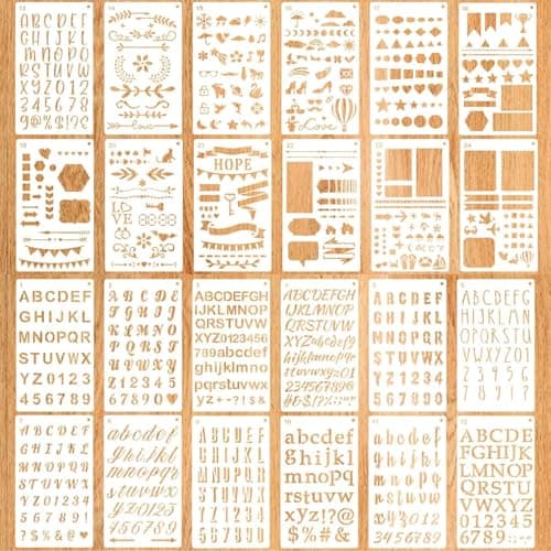 Image of Letter Stencils 24pcs Reusable Calligraphy Stencils, Alphabet & Number Sten-cils Letters for Drawing, Painting, DIY Crafts, Wall Art, Wood Signs, Chalkboards