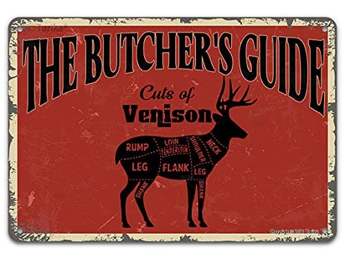 Image of The Butcher'S Guide Cuts Of Venison Vintage Tin Sign Iron Metal Plaque 12X8 Inches Wall Art Decor for Home Kitchen Office Market Shop Fence
