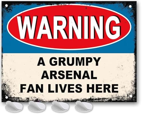 Image of Arsenal Gifts for Men - or Boys Funny Gooner Football Grumpy Arsenal Fan Lives Here Metal Sign, Mens Metal Poster for Dads FC Man Cave or Home Bar Signs
