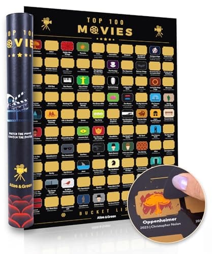Image of Atlas & Green Top 100 Movies Poster. Top 100 Scratch Off Movie Poster Top Imdb films up to date 2024 + Bonus Accessories: Gift Tube Movie Posters Stickers