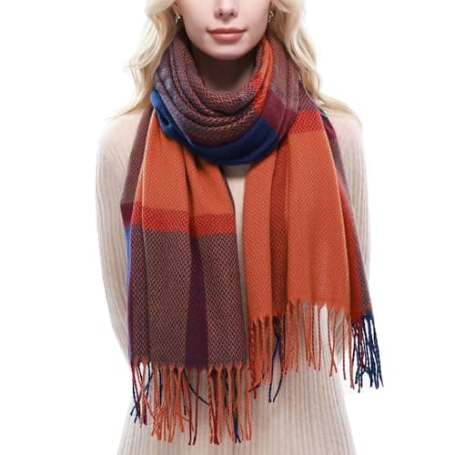 Image of RIIQIICHY Ladies Orange Scarf for Women Winter Scarves Wraps Warm Tartan Blanket Scarf Pashmina Shawls Wraps
