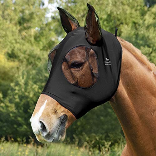Image of Harrison Howard Super Comfort Stretchy Fly Mask Large Eye Space with UV Protection Soft on Skin with Breathability-Piano Black