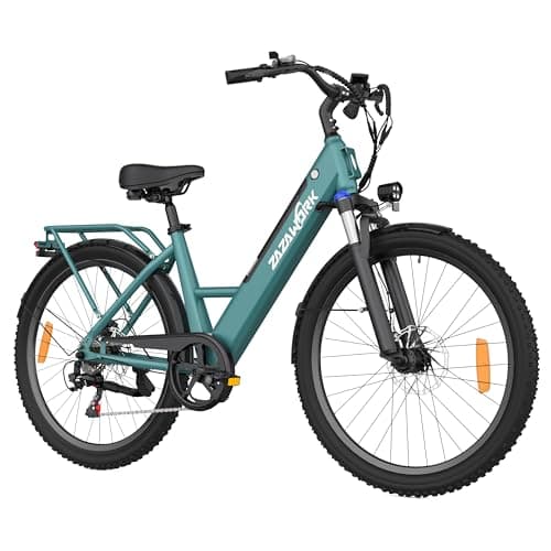 Image of WITAMBIKE C14 26" Step-Through Electric Bike For Adults, 250W Motor & 36V 17.5Ah Removable Battery, 7-Speed Commuter E-Bike with Lockable Suspension, LCD, 150kg Load, Mudguards Included, Green