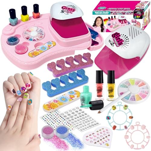 Image of ANGREEL Kids Nail Varnish Set for Age 3 4 5 6 7 8 9 10 11 12 Girls with Nail Dryer/Nail Polish/Sticker/Glitter Kids Nail Art Kit Washable Nail Kit Makeup Sets for Girls Toys Gifts for Birthday Xmas