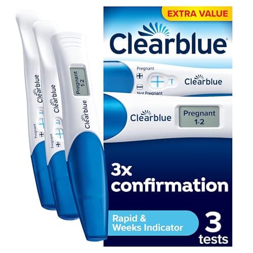 Image of Clearblue Pregnancy Test 3X Confirmation Combo Pack, Result As Fast As 1 Minute (Visual Sticks) & Tells You How Many Weeks (Digital Stick), Kit of 3 Tests (1 Digital, 2 Visual)