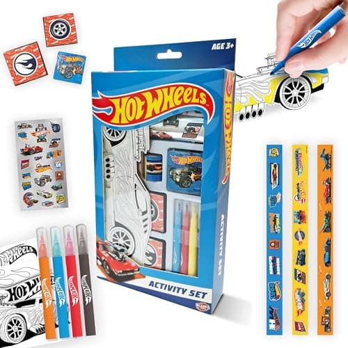 Image of Hot Wheels Activity Set - Arts and Crafts for Kids with 150+ Pieces Including Pens, Stickers, Stampers & Colour-In Car - Licensed Craft Kits for Kids Ages 3+ - Creative Maker Kitz by Bladez Toyz