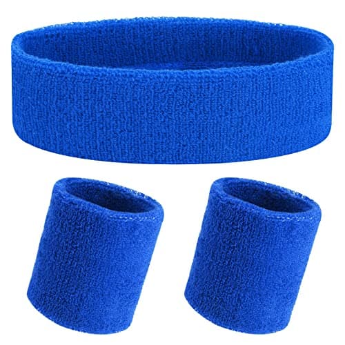 Image of Yolev 3Pieces Sports Sweatband Set Sports Headband Wristband (1 Headband and 2 Wristbands) Set Sweatbands for Athletic Men and Women Blue