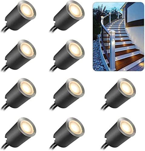 Image of SMY Lighting 10Pack Decking Lights, LED Deck lights with Protecting Shell φ32mm,Warm White Deck Lighting IP67 Waterproof, 12V Low Voltage for Garden Steps,Stair,Patio,Floor,Kitchen Skirting Decoration