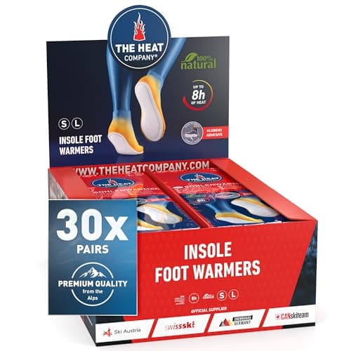 Image of THE HEAT COMPANY Insole Foot Warmers Adhesive - 30 Pairs - EXTRA WARM - Adhesive Foot Warmers - 8 Hours of Warmth - Instant Heat - Air Activated - Purely Natural - SMALL Size: 3-6.5