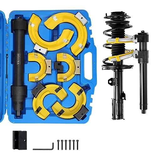 Image of VEVOR Strut Spring Compressor Set, Macpherson Strut Spring Compressor Kit, Interchangeable Fork Strut Coil Extractor Remover Tool, with Yellow Protective Sleeve and Carrying Case