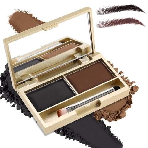 Image of Dual-Tone Eyebrow Powder Palette with Mirror and Brush - Dark Brown & Black Matte Long Lasting Waterproof Formula, Smudgeproof Natural Full Brows Makeup Kit for Women, Portable Travel-Friendly Compact