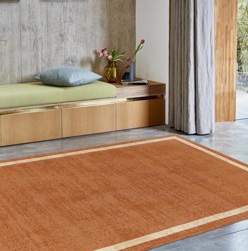 Image of Lord of Rugs Almar Border Wool Rug for Classic Modern Home Living Room Bedroom Lounge Plain Carpet Luxury Area Soft Hand Tufted Rug Orange Medium 120x170 cm (4'x5'6")