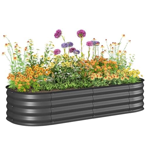 Image of Outsunny Galvanised Raised Beds for Garden, Metal Elevated Planter Box with Safety Edging, DIY Assembly for Growing Flowers, Herbs, Succulents, 150 x 62 x 30cm, Dark Grey
