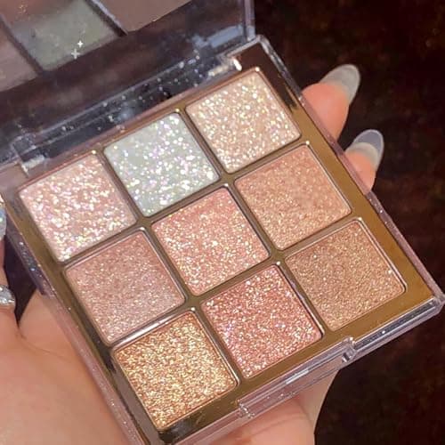Image of Glitter & Shimmer Eyeshadow Palette for Women - 9 Highly Pigmented Shades (Gold, White, Pink) with Long-Lasting Vibrant Pigments, Perfect for Day to Night Makeup Looks