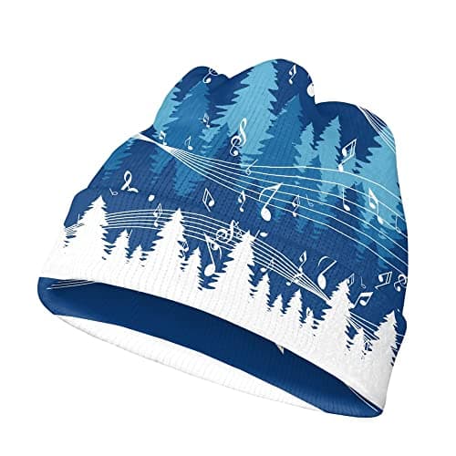 Image of Ugly Christmas Knit Beanie Hat Winter Hats Soft Slouchy Warm Cuffed Beanie Hat, Music Blue, One Size